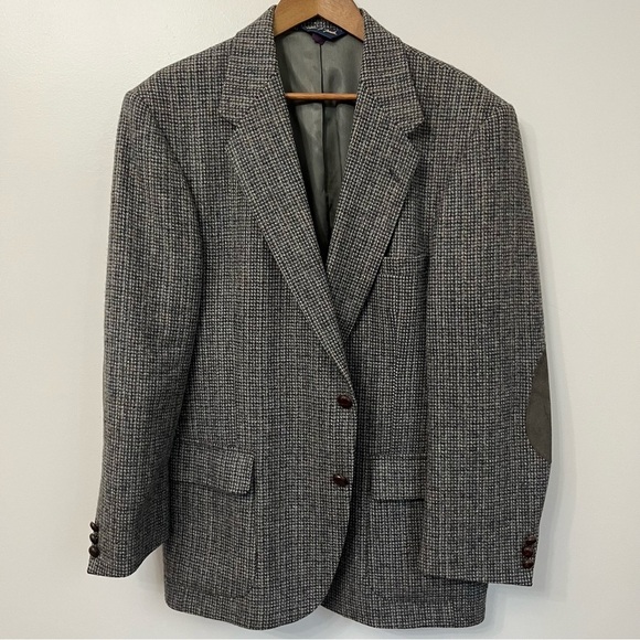 Farah Jackets & Blazers - Vintage 100% Oversized Blazer WM Farah Checked Tweed Gray Brown Elbow Patch 46R